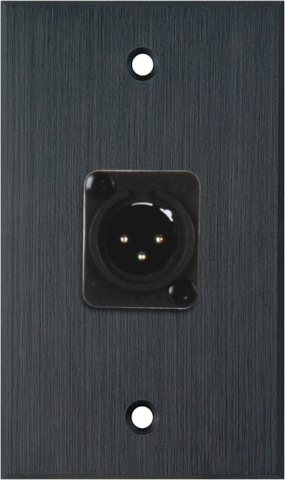1G Black Anodized Aluminum Wall Plate with Plastic 3-Pin Male XLR