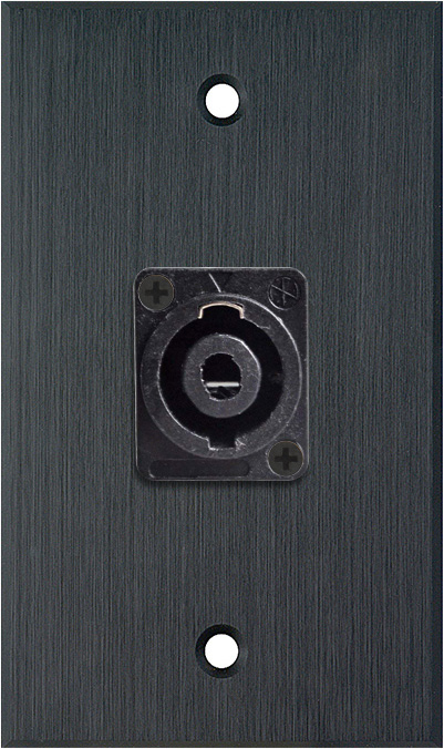 1G Black Anodized Wallplate w/One 4-Pole Speakon Male Connector