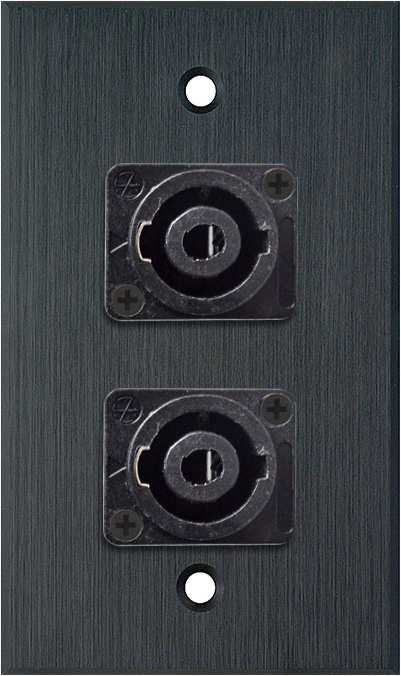 1G Black Anodized Wallplate w/Two 4-Pole Speakon Male Connectors