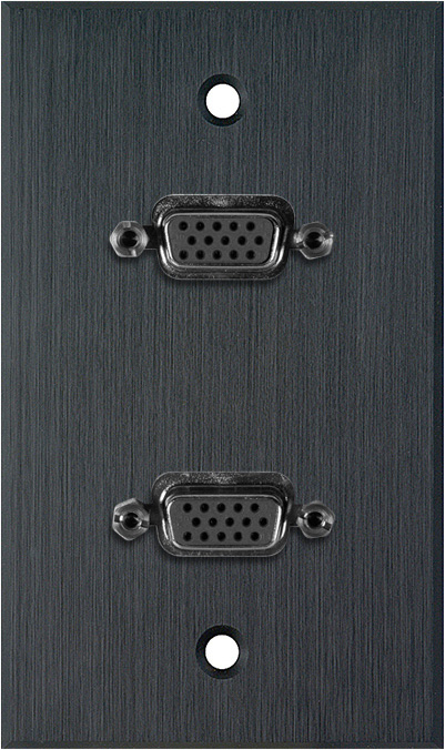 1G Black Anodized Wallplate w/Two VGA HD 15-Pin Female Barrels