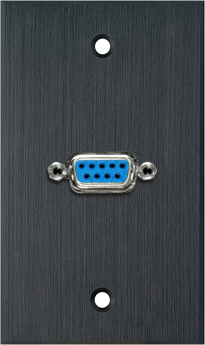 1G Black Anodized Aluminum Wall Plate with One 9-Pin D-Sub Barrel