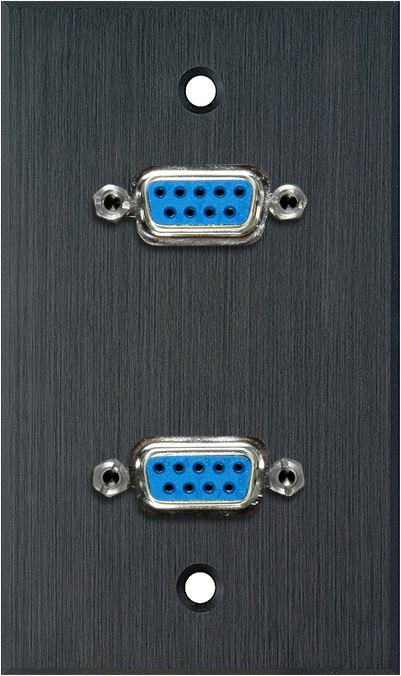 1G Black Anodized Aluminum Wall Plate with Two 9-Pin D-Sub Barrels