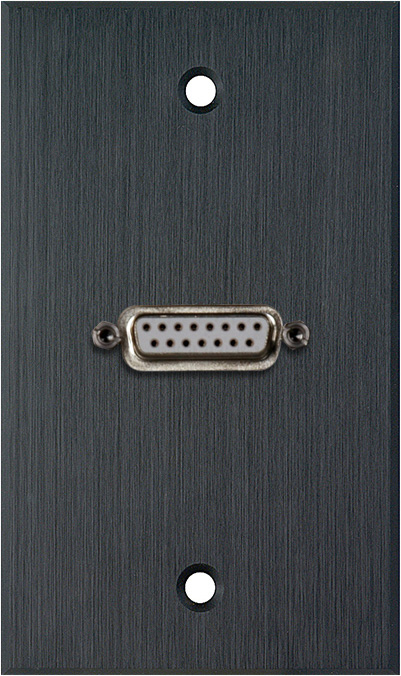 1G Black Anodized Wallplate w/One 15-Pin Female Rear Solder Connector