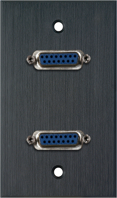 1G Black Anodized Aluminum Wall Plate with Two 15-Pin Female Barrels