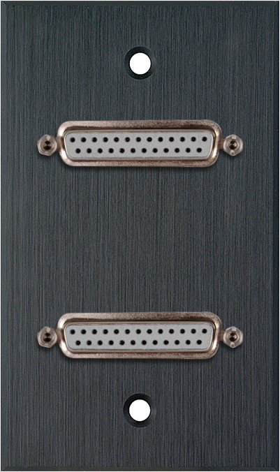 1G Black Anodized Plate w/Two Rear Solder Point 25-Pin D-Sub Female