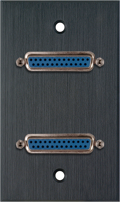 1G Black Anodized Wall Plate w/Two 25-Pin D-Sub Female Barrels