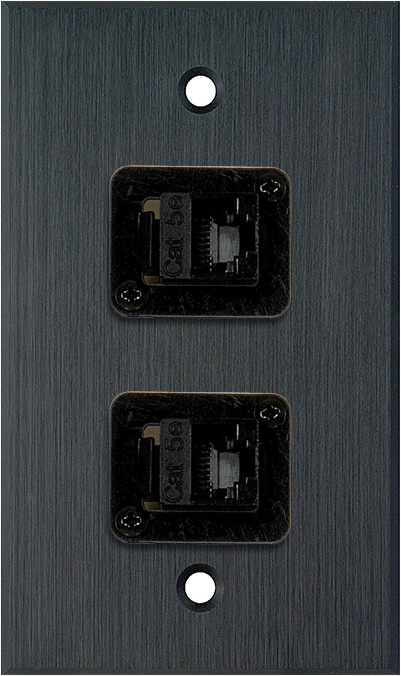 1G Black Anodized Aluminum Wall Plate with Two TecNec RJ45 Barrels