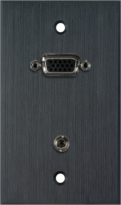 1G Black Anodized Wall Plate with 15-Pin HD Female Barrel and Stereo M
