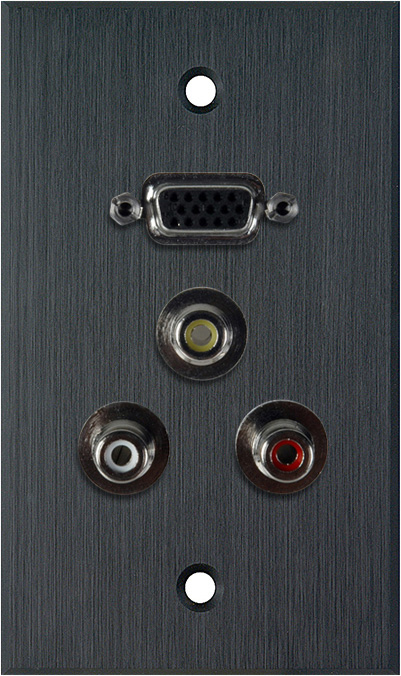 1G Black Anodized Plate with One 15-Pin HD Female Barrel and 3 RCA Bar