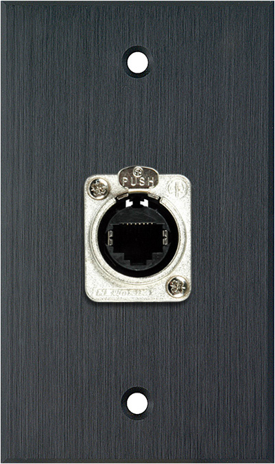 1G Black Anodized Wallplate w/1 Neutrik RJ45 To Rear Krone Terminals