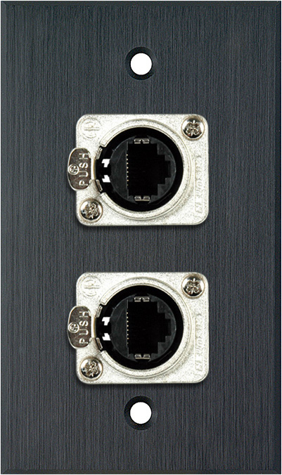 1G Black Anodized Wallplate w/2 Neutrik RJ45 To Rear Krone Connectors
