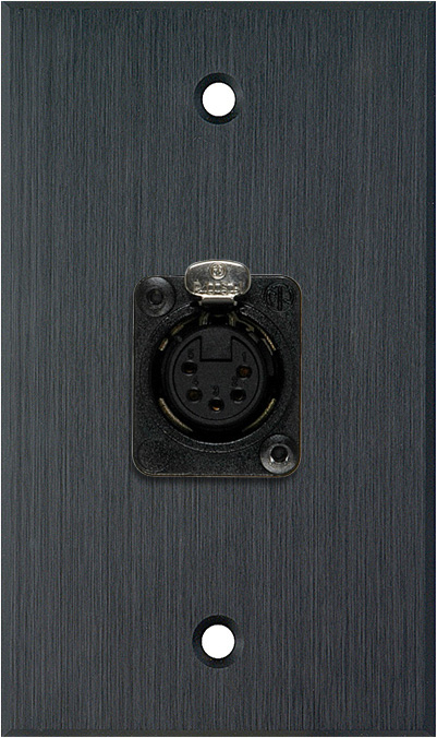 1G Black Anodized Aluminum Wall Plate with One 5-Pin XLR DMX Connector
