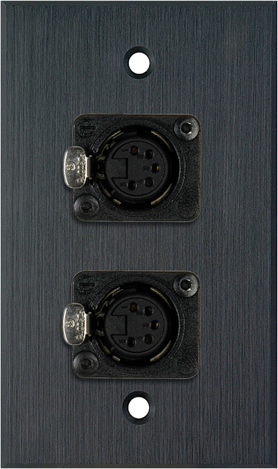 1G Black Anodized Aluminum Wall Plate w/Two 5-Pin XLR DMX Connectors