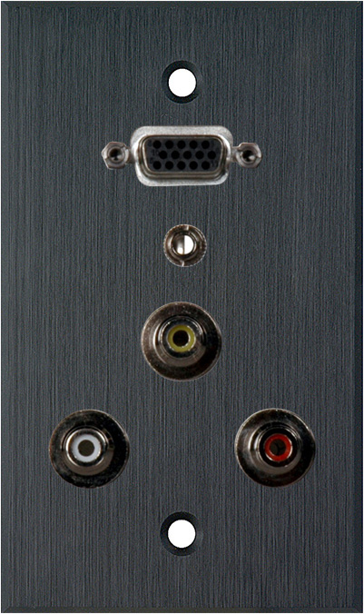 1G Black Anodized Plate with 1-VGA Female Barrel/3 RCA Barrels/1 Mini