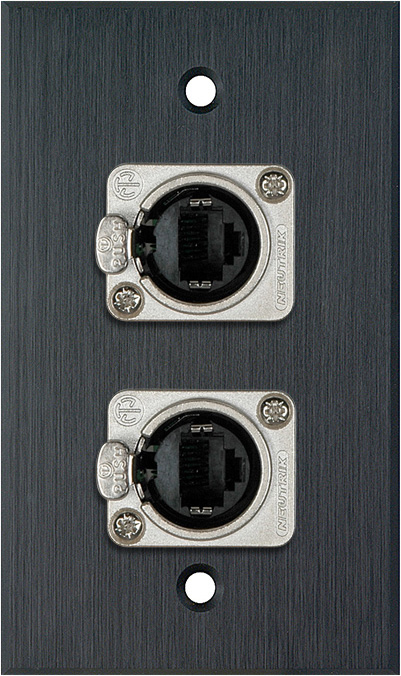1G Black Anodized Wallplate w/2 Neutrik NE8FDP Barrel Connectors
