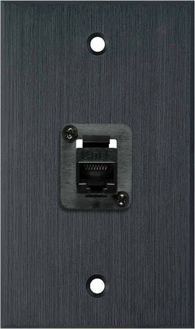 1G Black Anodized Wall Plate with 1 TecNec Cat 6 Barrel WPBA-1194-6E