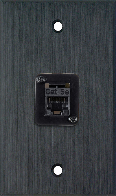 1G Black Anodized Aluminum Wall Plate with 1 TecNec RJ45 Barrel
