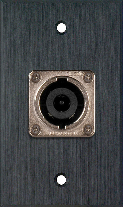 1G Black Anodized Wall Plate with 1 Neutrik NL8MPR 8 Pole Speakon Conn