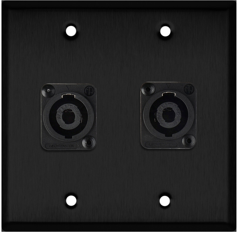 2G Black Anodized Wallplate w/2 Neutrik NL4MP -D-Series 4 Pole Speakon