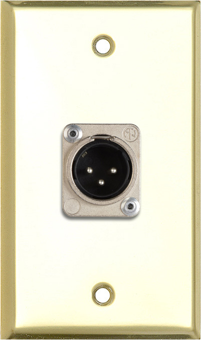 1-G Brass Wall Plate with 1 Neutrik 3-Pin XLR Male WPBR-1113
