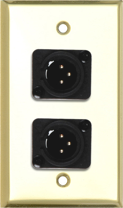 1G Brass Wall Plate with 2 Neutrik NC3MD-L-1-B Connectors