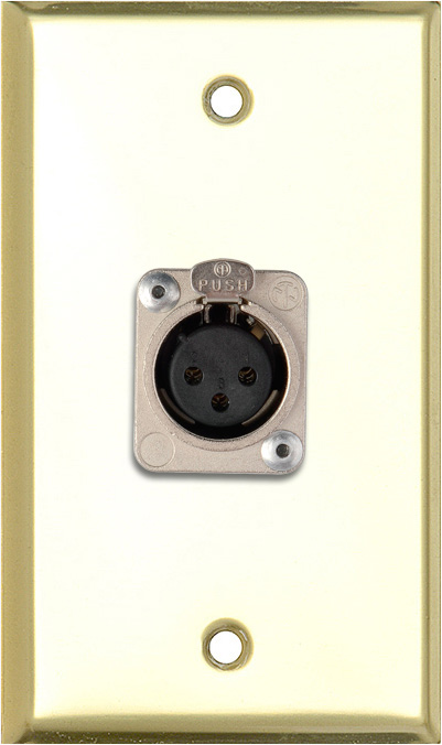 1G Brass Wall Plate with 1 Neutrik 3-Pin XLR Female Connector
