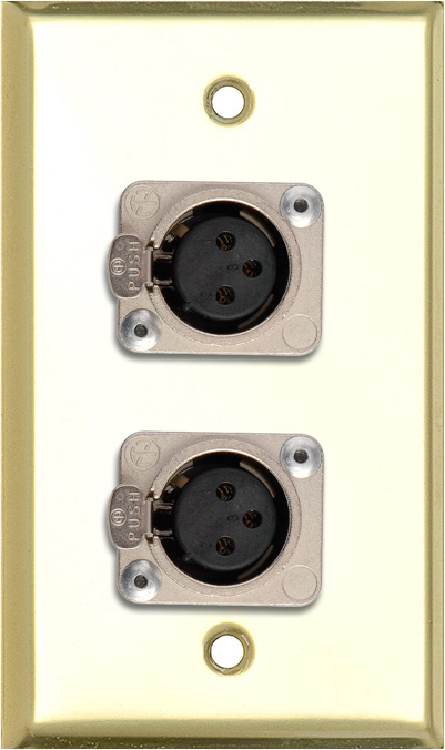 1G Brass Wall Plate with Two 3-Pin Female XLRs-Terminal Block