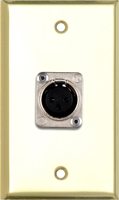 1G Brass Wall Plate with Latchless 3-Pin Female XLR WPBR-1117