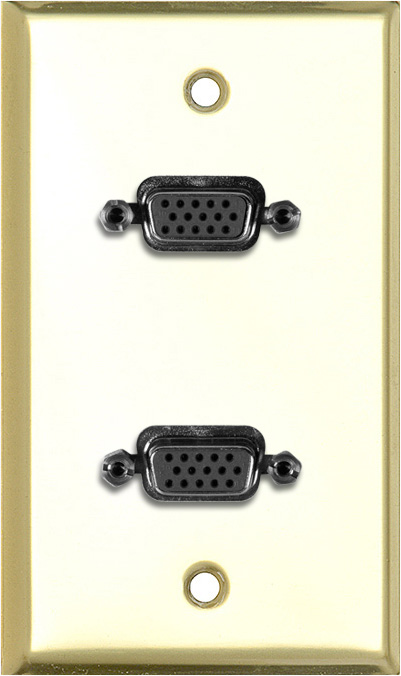 1G Brass Wall Plate with Two VGA HD 15-Pin Female Barrels WPBR-1139