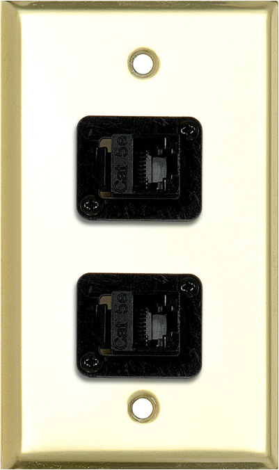 1G Brass Wall Plate with Two TecNec RJ45 Barrels WPBR-1153