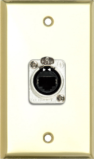 1G Brass Wall Plate w/ 1 Neutrik RJ45 To Rear IDC110 Connector
