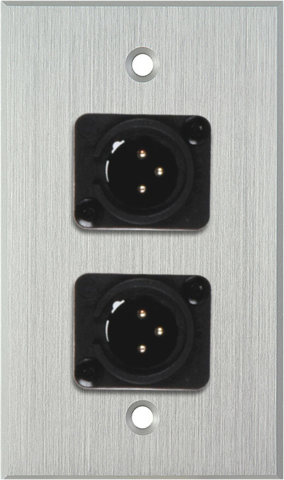 1G Clear Anodized Wallplate w/2 Neutrik NC3MD-L-1-B Connectors