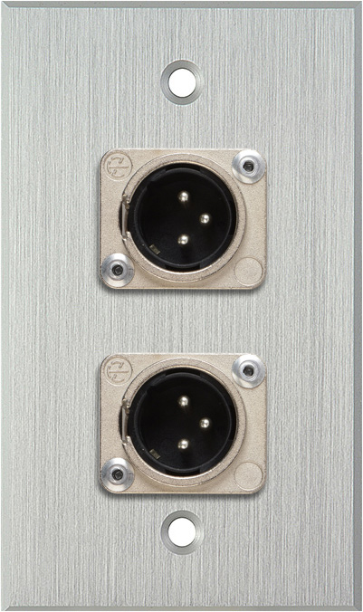1G Clear Anodized Wallplate w/2 Neutrik 3-Pin XLR-M Connectors