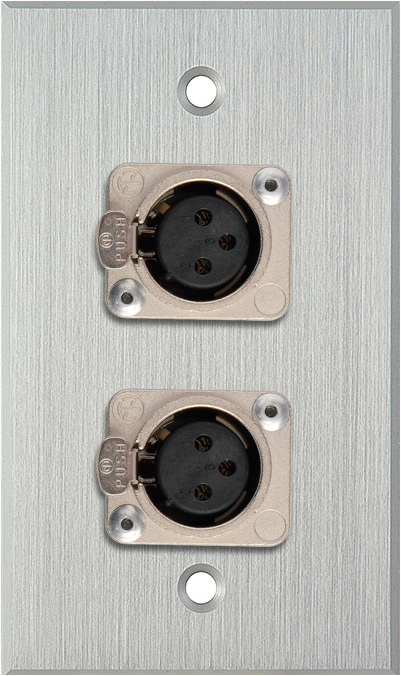 1G Clear Anodized Wallplate w/Two 3-Pin Female XLR to Terminal Block