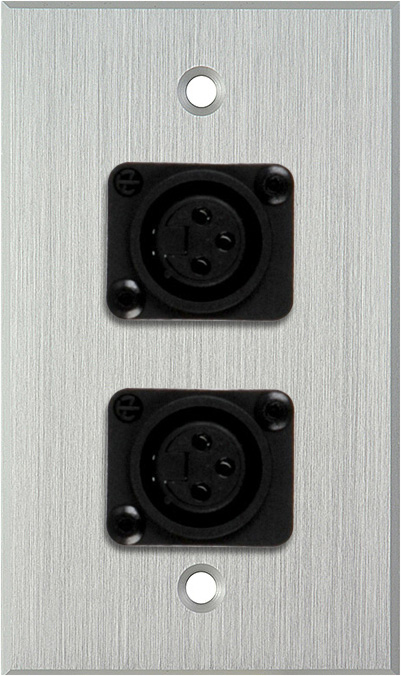 1G Clear Anodized Aluminum Wall Plate w/2 Latchless 3-Pin Female XLRs