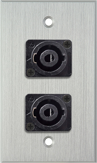 1G Clear Anodized Wallplate w/Two 4-Pole Speakon Male Connectors