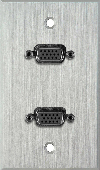 1G Clear Anodized Wallplate w/Two VGA HD 15-Pin Female Barrels