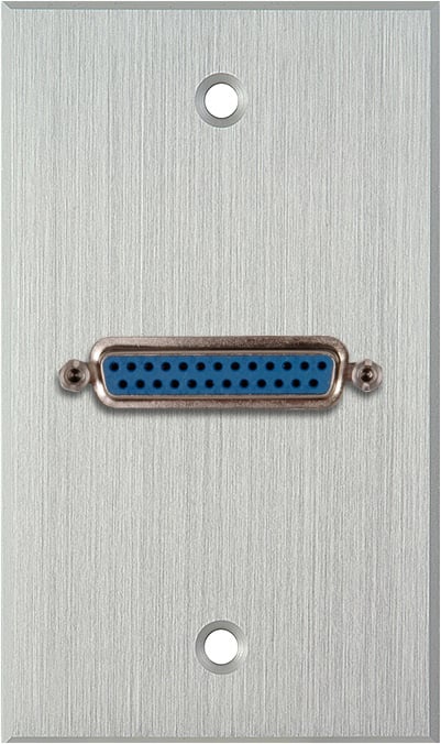 1G Clear Anodized Aluminum Wall Plate w/One 25-Pin D-Sub Female Barrel