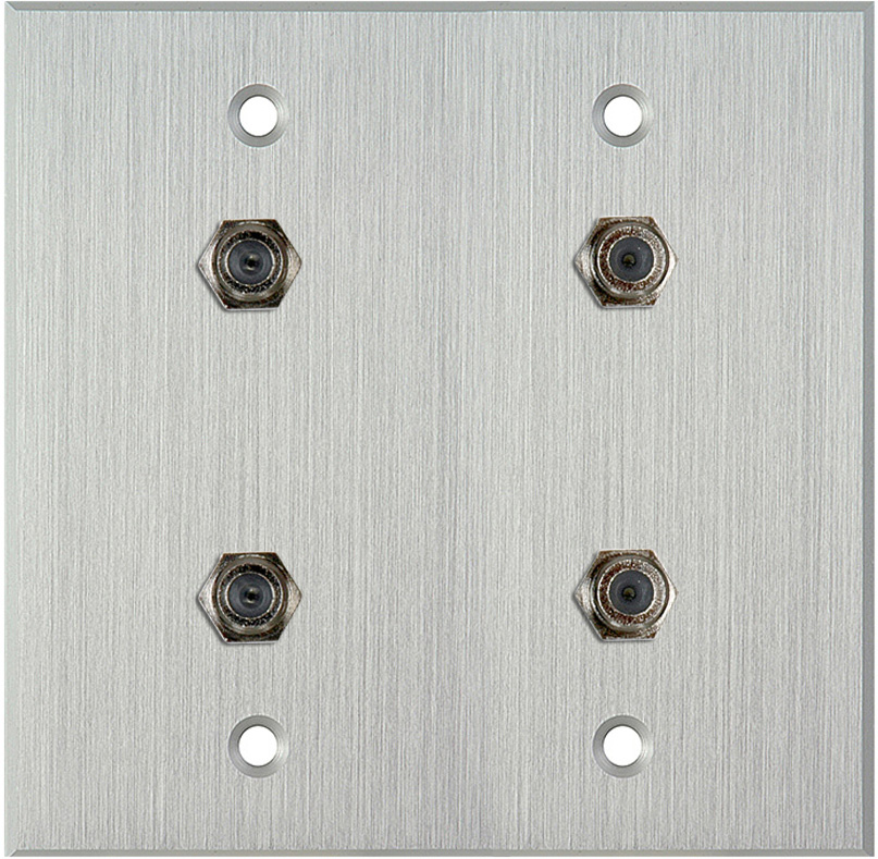 2G Clear Anodized Aluminum Wall Plate w/4 F- Female Barrel Connectors
