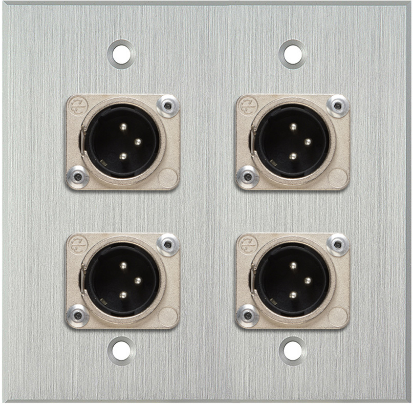 2-Gang Clear Anodized Wall Plate w/4 Neutrik XLR 3-Pin Male Connectors