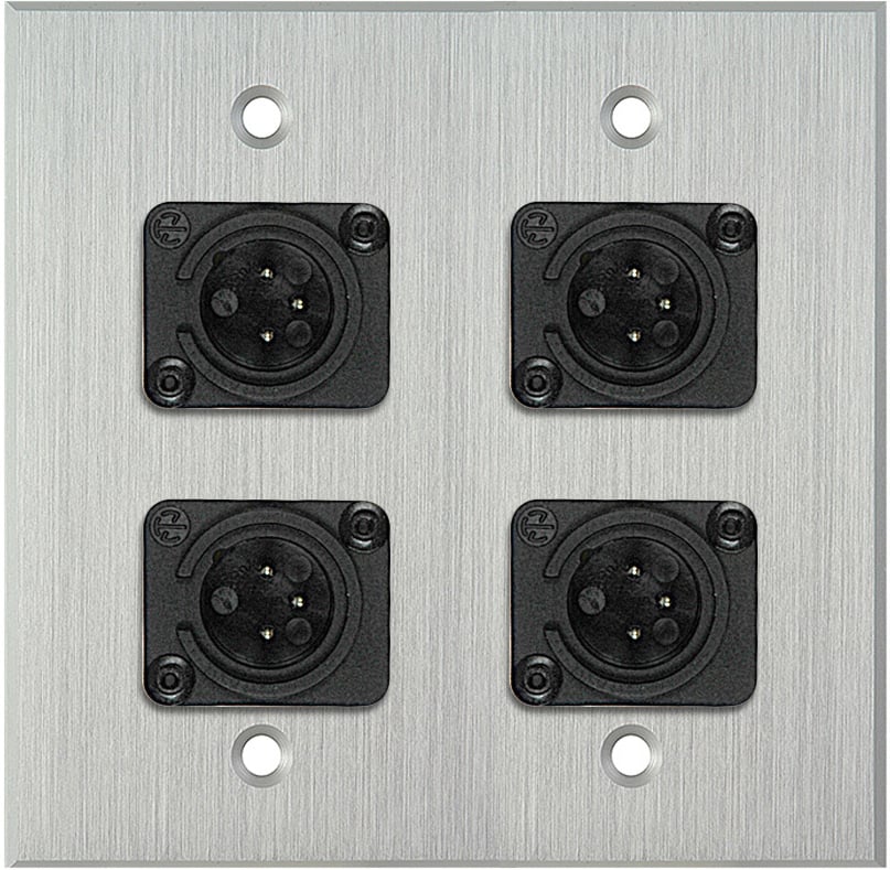 2G Clear Anodized Aluminum Wall Plate w/4 Neutrik Plastic 3-Pin XLR-Ms
