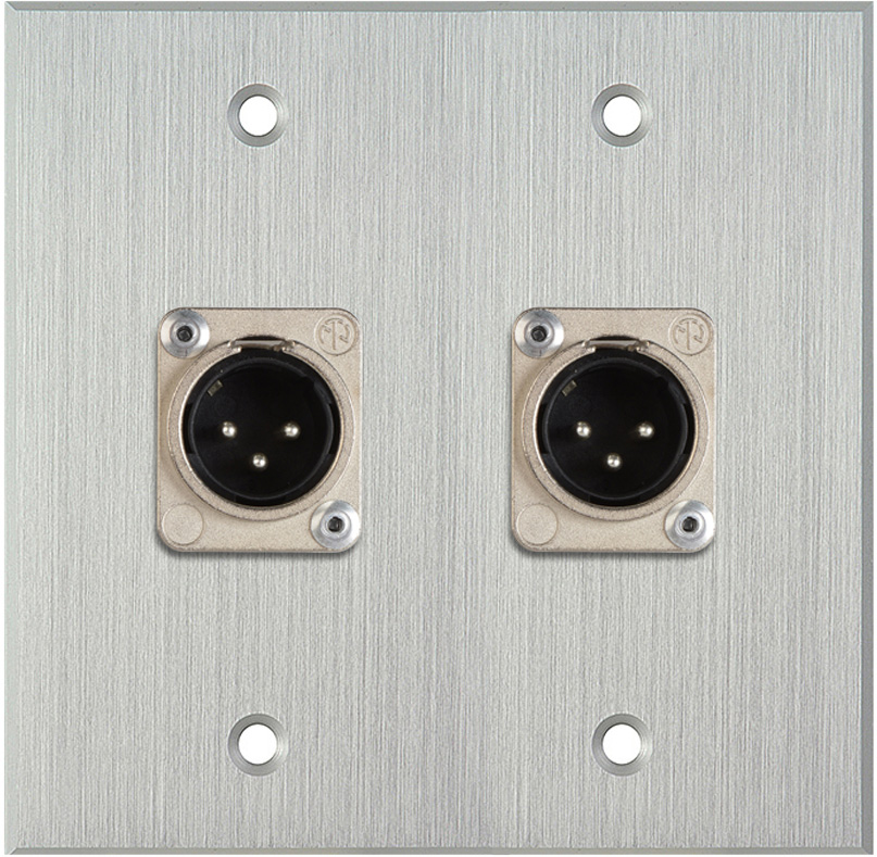 2-Gang Clear Anodized Wall Plate w/2 Neutrik XLR 3-Pin Male Connectors