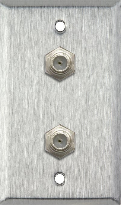 1G Stainless Steel Wall Plate w/2 Coax F Connector Feed-Thru Barrels