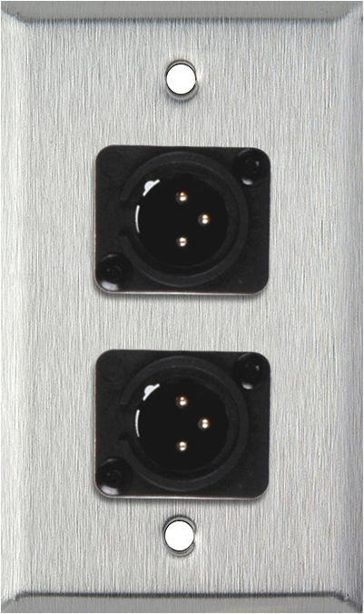 1 Gang Stainless Steel Wall Plate w/2 Neutrik NC3MD-L-1-B Connectors