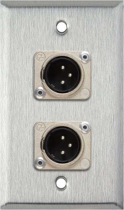 1-Gang Stainless Steel Wall Plate w/2 Neutrik 3-Pin XLR-M Connectors