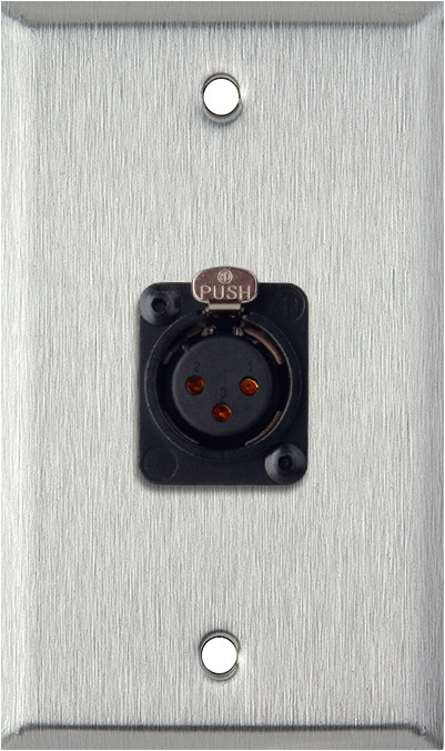 1-Gang Stainless Steel Wall Plate w/Neutrik 3-Pin XLR-F-Terminal Block