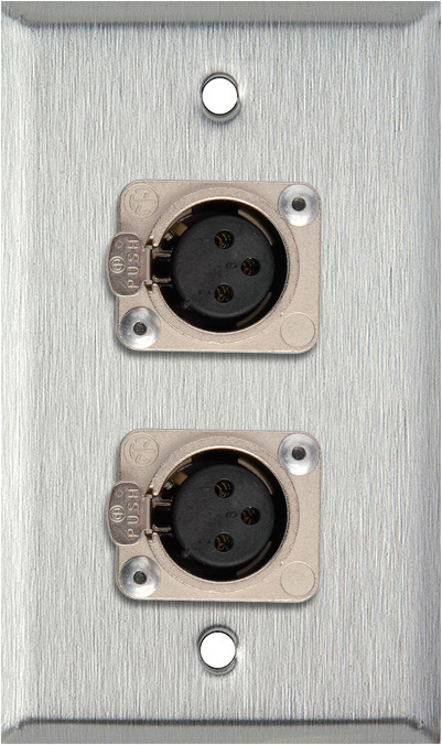 1G Stainless Wall Plate w/2 Neutrik 3-Pin Female XLR to Terminal Block