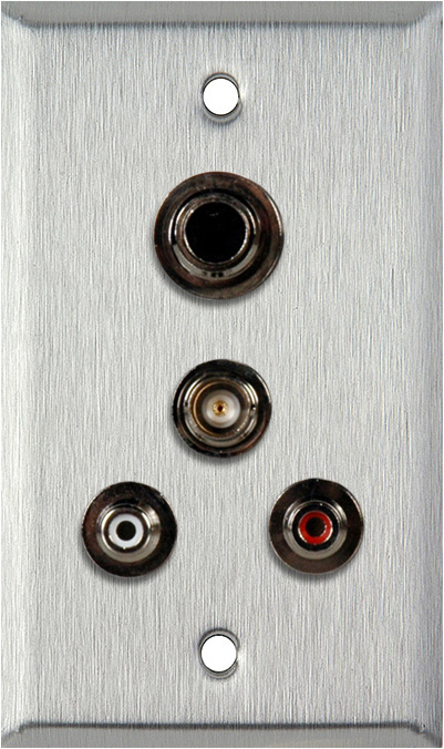 1G Stainless Steel Plate w/2-RCA Barrels/1-BNC Barrel/1-S-Video Barrel