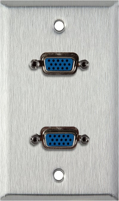 1G Stainless Wall Plate w/2 HD 15-Pin Female Rear Solder Connectors