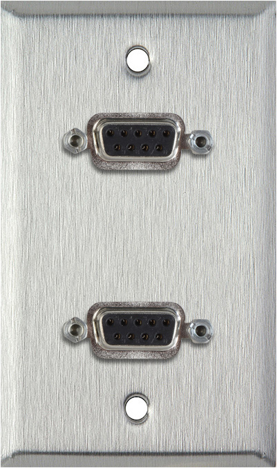 1G Stainless Steel Wall Plate w/Two 9-Pin D-Sub Rear Solder Connectors